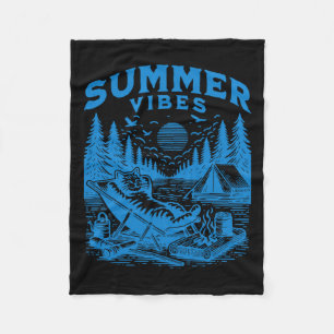 Retro 90-tal Sommar Vibes Cat Camping Funny Cat Me Fleecefilt