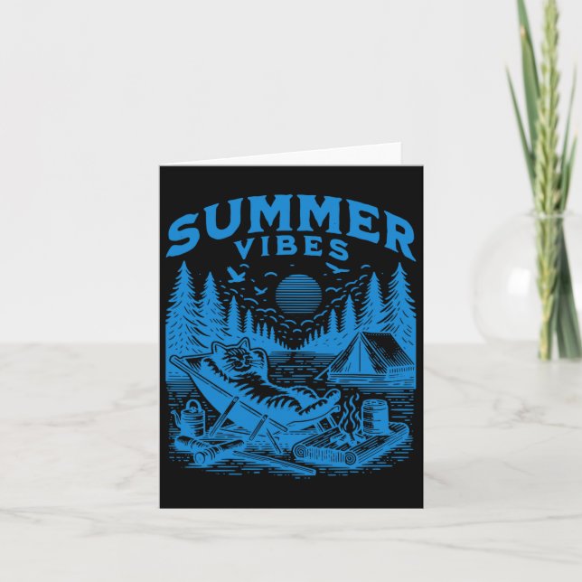 Retro 90-tal Sommar Vibes Cat Camping Funny Cat Me Kort (Framsida)