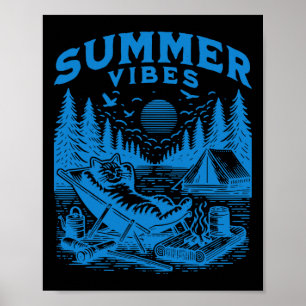Retro 90-tal Sommar Vibes Cat Camping Funny Cat Me Poster