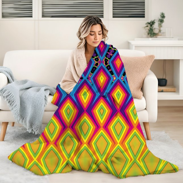 Retro 90-tal Vibrant Neon Färg Abstrakt Mönster Fleecefilt (Skapare uppladdad)