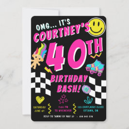 Retro 90-tal Y2K Neon 40-års födelsedagsfest Inbjudningar