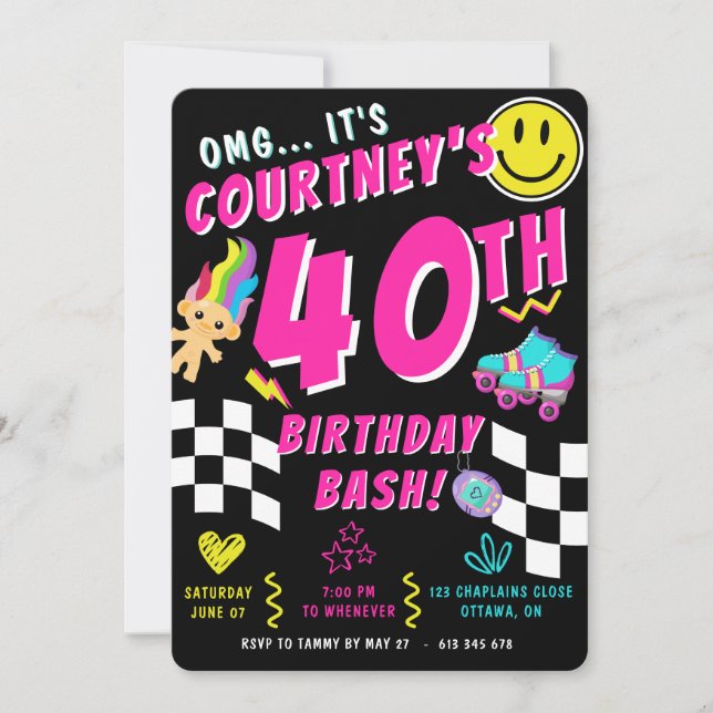 Retro 90-tal Y2K Neon 40-års födelsedagsfest  Inbjudningar (Framsida)