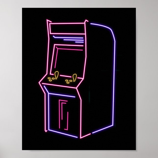Retro 90-talets NeON Arcade Maskin-skåp Poster (Framsidan)