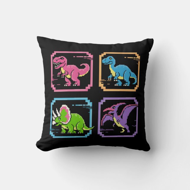 Retro 90-tals arkad dinosauriefigurer kudde (Framsida)