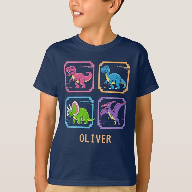 Retro 90-tals arkad dinosauriefigurer t shirt (Framsida)