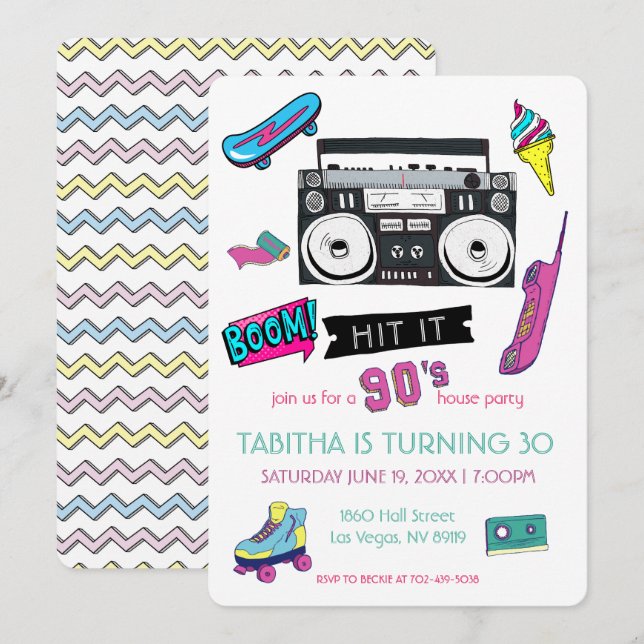 Retro 90-tals Födelsedagsfest Inbjudan (Fram/baksida)