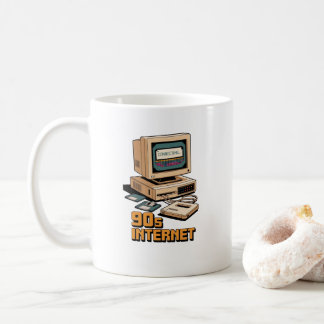 Retro 90-tals Internet Vintage Datorillustration – Kaffemugg
