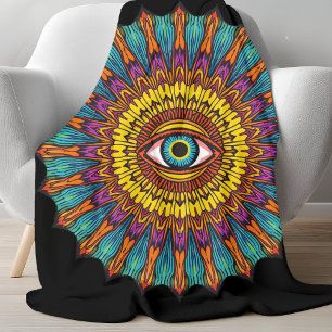 Retro 90-tals Mandala Psykedelisk Tredje Öga-gra Fleecefilt