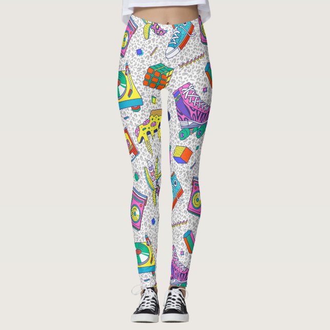 Retro 90-tals Skateparty-mönster Leggings (Framsida)