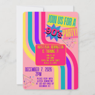 Retro 90-talsfest Pink Nostalgisk Födelsedag Inbjudningar