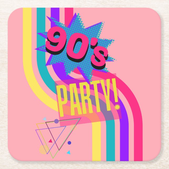 Retro 90-talsfest Pink Nostalgisk Födelsedag Underlägg Papper Kvadrat (Framsidan)