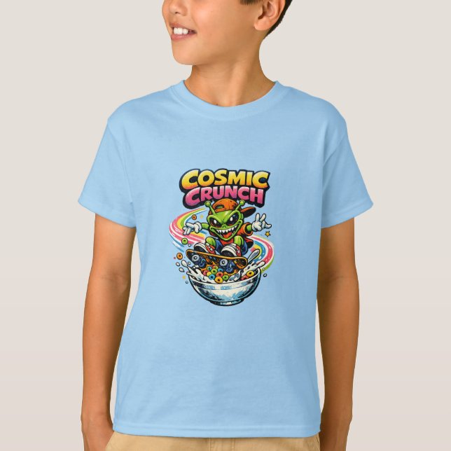 Retro 90s Alien Skate Cereal Cartoon – Cosmic Crun T Shirt (Framsida)