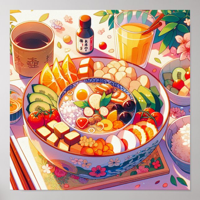 Retro 90s Anime Japansk Food Bowl Aesthetic Poster (Framsidan)
