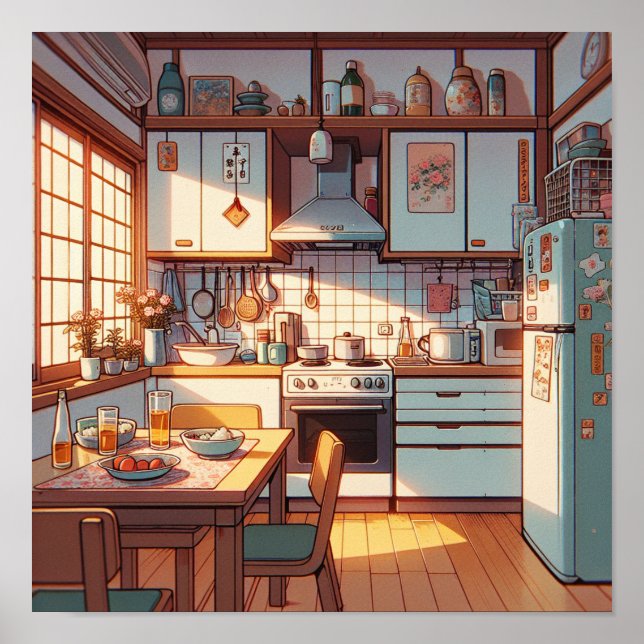 Retro 90s Anime Kitchen Fridge & Bord Poster (Framsidan)