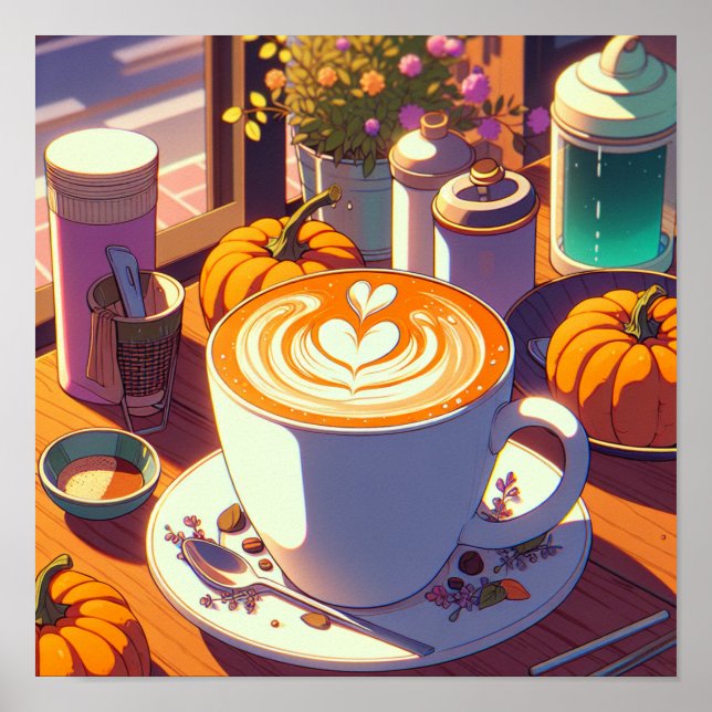 Retro 90s Anime Pumpkin Spice Latte Poster (Framsidan)