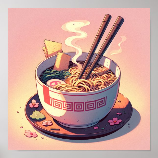 Retro 90s Anime Ramen Noodle Aesthetic Art Poster (Framsidan)