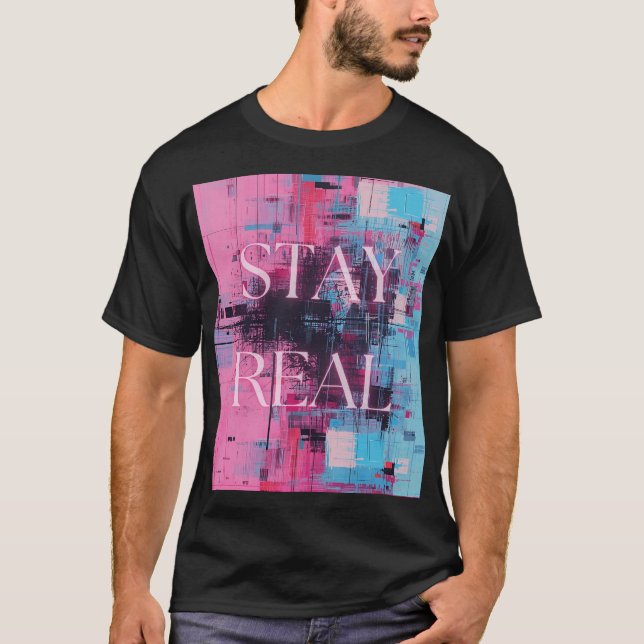 Retro 90s Black Unisex T-shirt Neon Stay Real (Framsida)