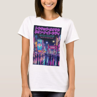 Retro 90s City Pop Night: Neon Tokyo & Osaka Rain T Shirt
