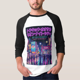 Retro 90s City Pop Night: Neon Tokyo & Osaka Rain T Shirt