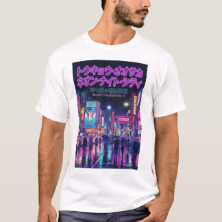Retro 90s City Pop Night: Neon Tokyo & Osaka Rain T Shirt