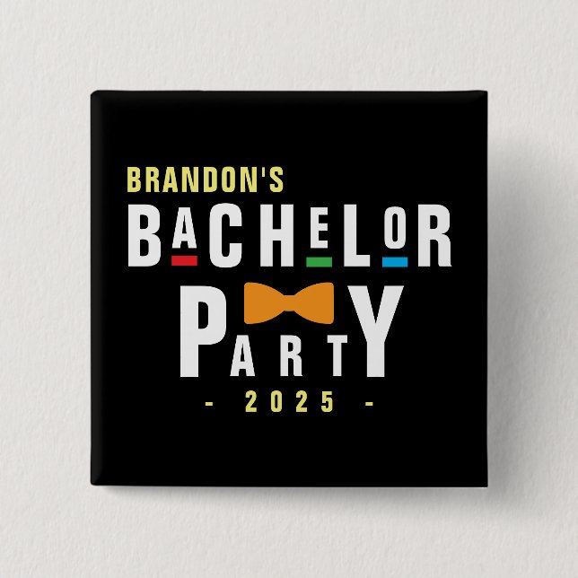 Retro 90s Colorful Bowtie Bachelor Party Black Knapp (Framsida)