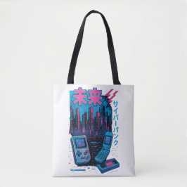 Retro 90s Cyberpunk Neon Tote Bag Tygkasse