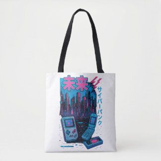 Retro 90s Cyberpunk Neon Tote Bag Tygkasse