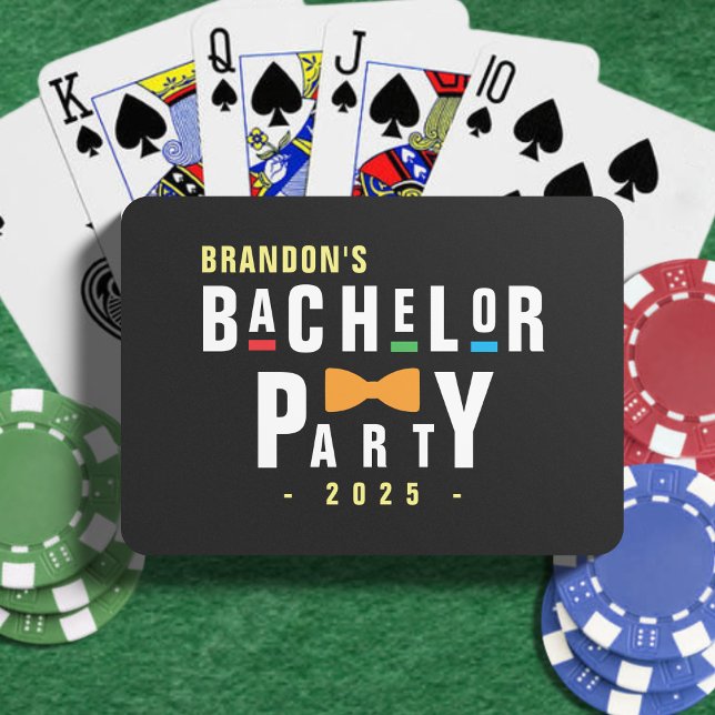 Retro 90s Färgglad slips Siltbröllop Svart Casinokort (Retro 90s Colorful Bowtie Bachelor Party Black Poker Cards
)
