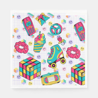 Retro 90s Funky Neon Glow-kassettbandsdag Pappersservett