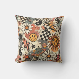 Retro 90s Grunge Celestial Doodle Pattern  Kudde