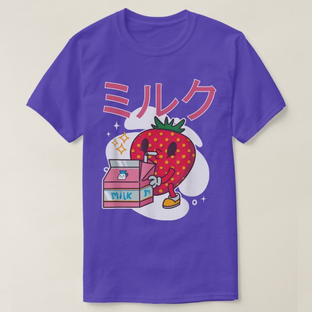 Retro 90's Japanska Kawaii Strawberry Mjölk Milksh T Shirt (Design framsida)