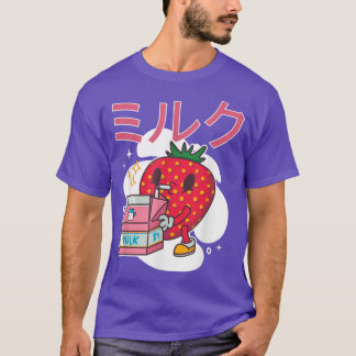 Retro 90's Japanska Kawaii Strawberry Mjölk Milksh T Shirt