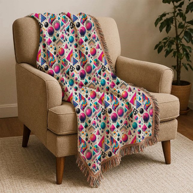Retro 90s Memphis Geometric Neon Bold Throw Blanke Filt (Retro 90s Memphis Geometric Neon Bold Throw Blanket)