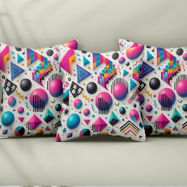 Retro 90s Memphis Geometric Neon Bold Throw Pillow Kudde