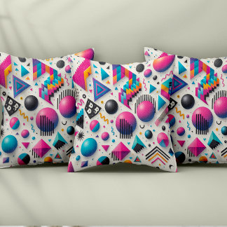 Retro 90s Memphis Geometric Neon Bold Throw Pillow Kudde
