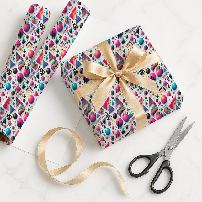 Retro 90s Memphis Geometric Neon Gift Wrap Paper Presentpapper (Retro 90s Memphis Geometric Neon Gift Wrap Paper)