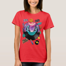 Retro 90s Midnight Wolf & Boombox Circular Collage T Shirt