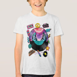 Retro 90s Midnight Wolf & Boombox Circular Collage T Shirt