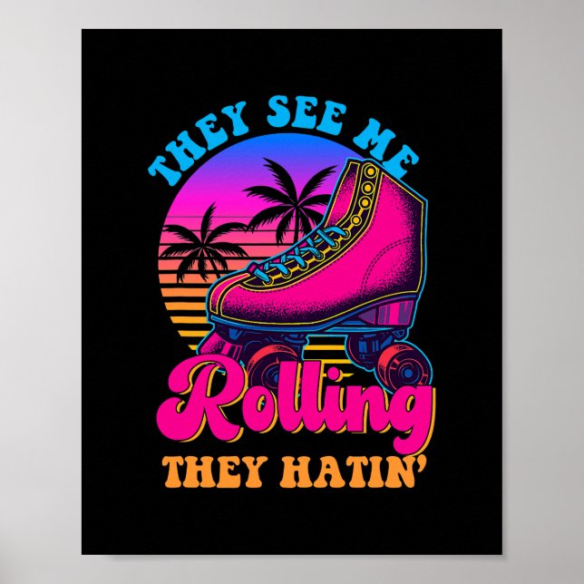Retro 90s Roller Skating Funny Roller Skates Poster (Framsidan)