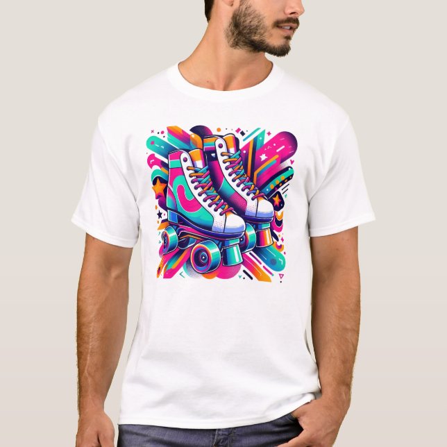 Retro 90s-rullskridskor - Vibrant bakåtdesign T Shirt (Framsida)