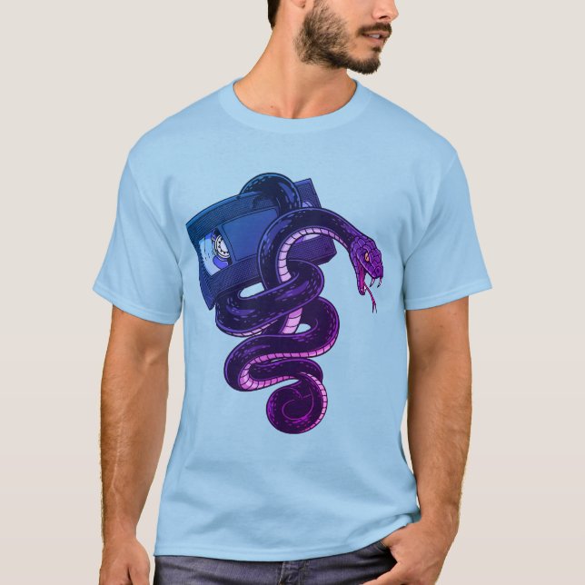 Retro 90s Snake Wrapped Around VHS Tape T Shirt (Framsida)