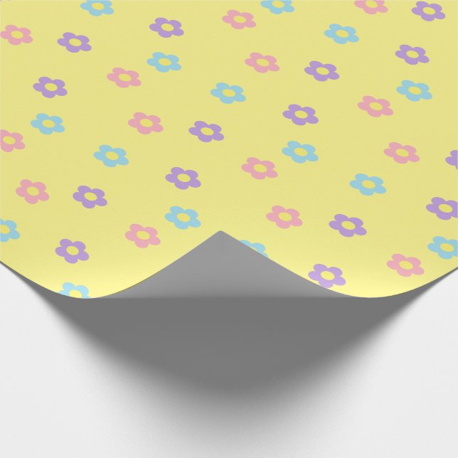Retro 90s Y2k Pastel Flowers-Gult Presentpapper (Hörn)