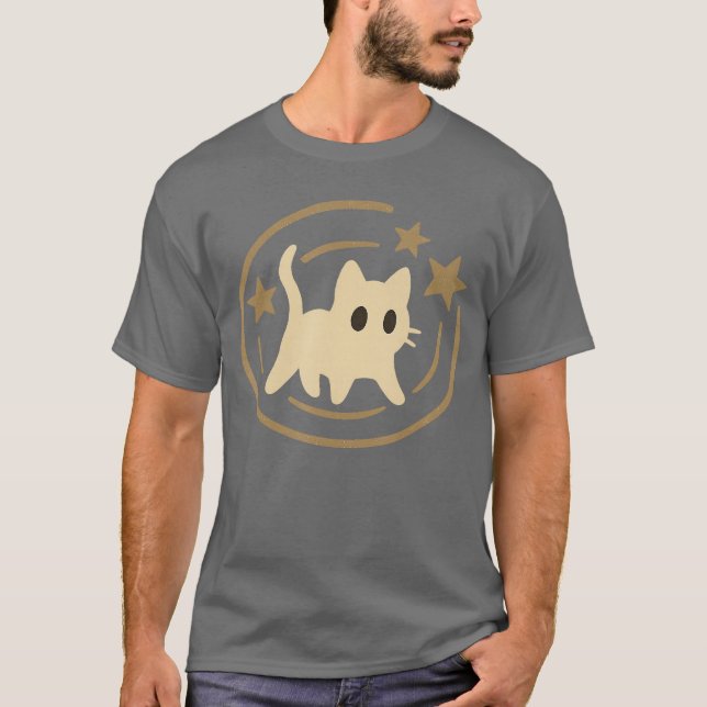 Retro 90s Y2K Scared Cat Cosmic Stars Gift for Men T Shirt (Framsida)