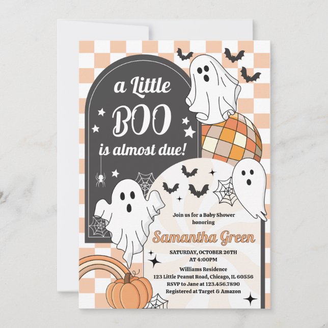 Retro A Little Boo Halloween Baby Shower Inbjudningar (Framsida)