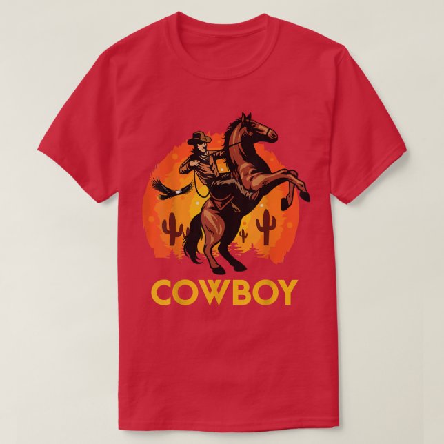 Retro A Man Ride A Horse Sunrise Background Cowboy T Shirt (Design framsida)