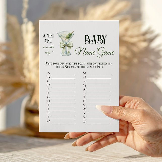 Retro A Tini One Martini Baby Shower Name Game Anteckningskort (Skapare uppladdad)