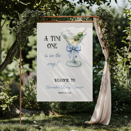 Retro A Tini One Martini Blue Bow Boy Baby Shower Poster