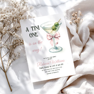 Retro A Tini One Martini Rosa Bow Girl Baby Shower Inbjudningar