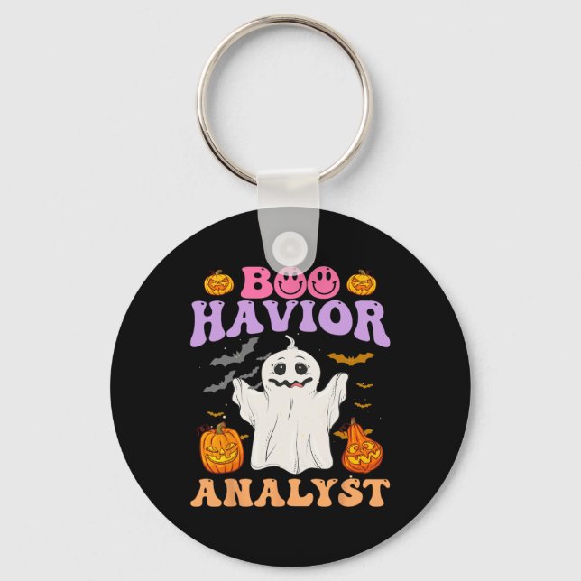Retro Aba Therapist Bcba Halloween Ghost Boo Havio Nyckelring (Framsida)