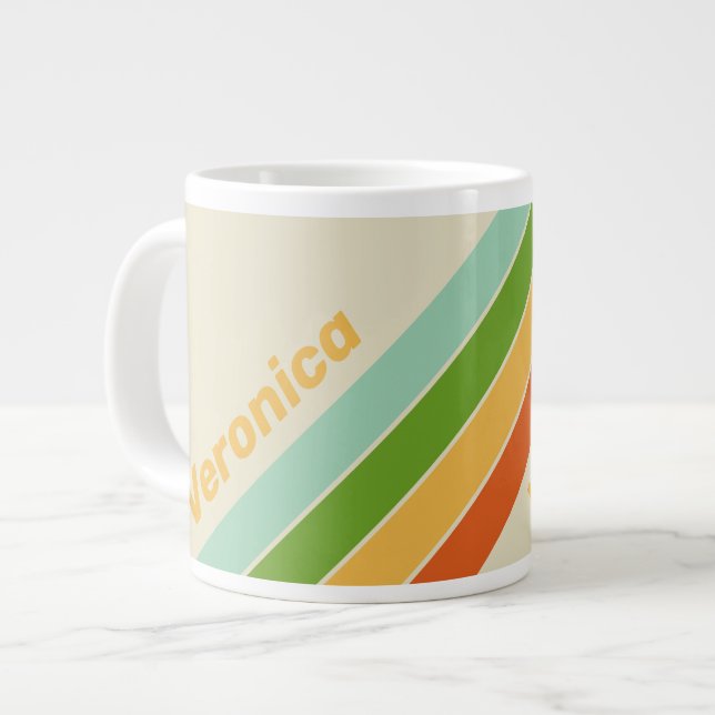 Retro ABC Gatu Ränder med Namn Jumbo Mugg (Framsida vänster)